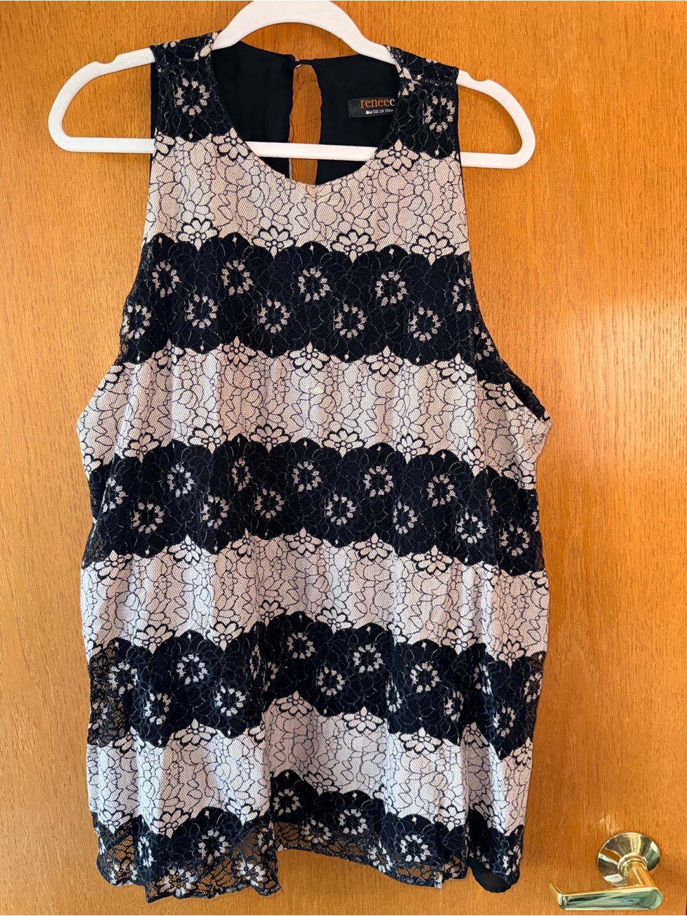 Renee C. Black and Pale Pink Lace Stripe Tank